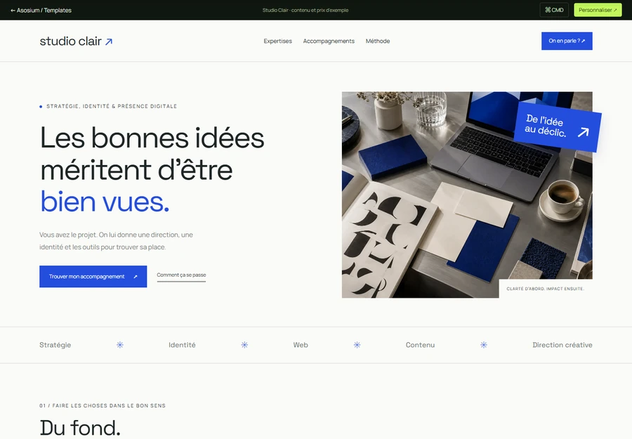 Aperçu du template de vente de services Studio Clair